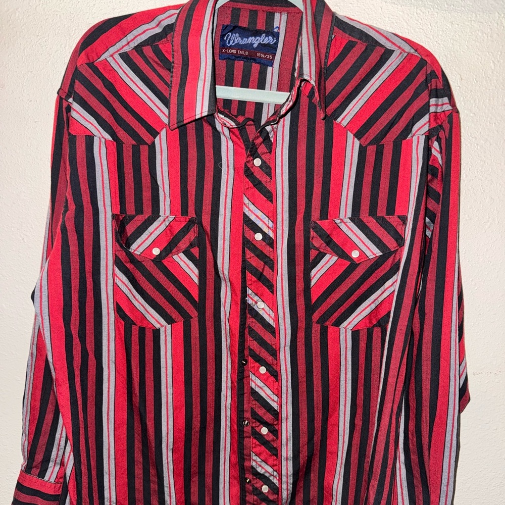 Wrangler Red and Black Striped Men's Shirt
